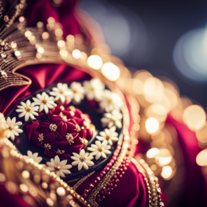 An image of a costume with intricate beadwork, sequins, and embroidery