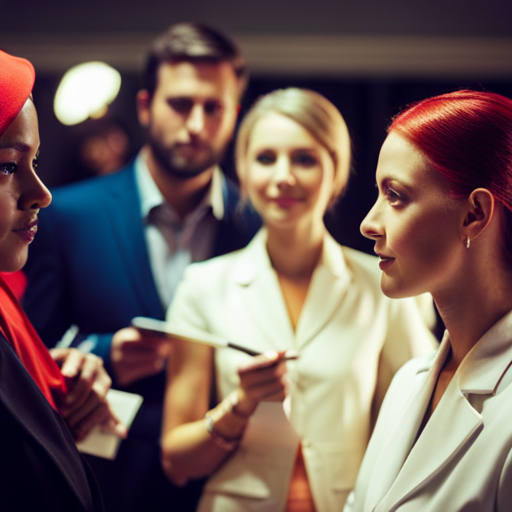 An image of a group of people conducting surveys and interviews at a crowded costume convention