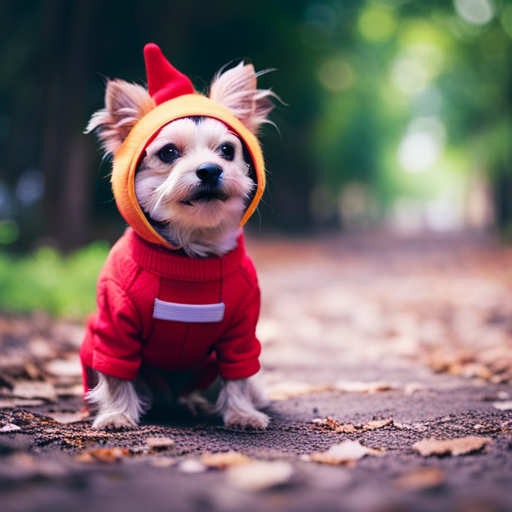 An image of a small dog wearing a handmade costume made from soft, breathable fabric