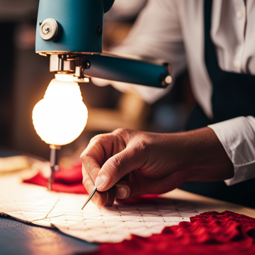 An image of a modern costume designer using a traditional hand-sewing technique, such as quilting or smocking, on a contemporary garment