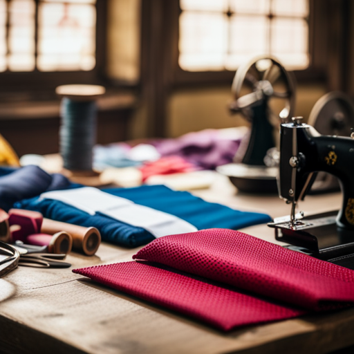 An image of a table covered in various fabrics and sewing materials, with a handmade costume partially constructed