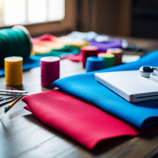 An image of a worktable covered in colorful fabric, foam, and sewing supplies